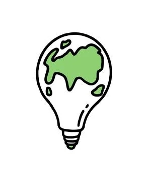 A light bulb with a planet inside. Co2 concept of climate change. Recycling.  Stock Illustration