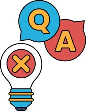A light bulb with a question mark and an A above it Stock Illustration