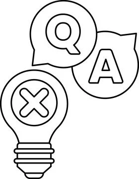 A light bulb with a question mark and an A above it Stock Illustration