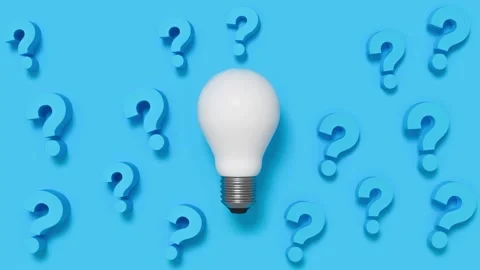 Light bulb with question mark on blue pattern background. Stock Footage 256145111