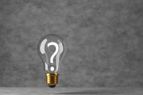 Light bulb with a question mark inside on a gray background. Solution search Stock Illustration
