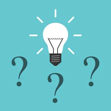 Light bulb, question marks Stock Illustration