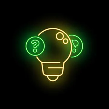 Light bulb questions creating problem solving ideas neon Stockillustratie