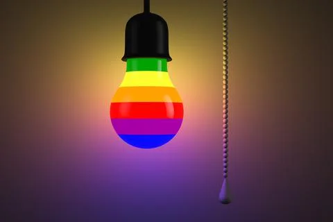 Light bulb rainbow style. Rope switch. LGBT symbols. Stock Illustration