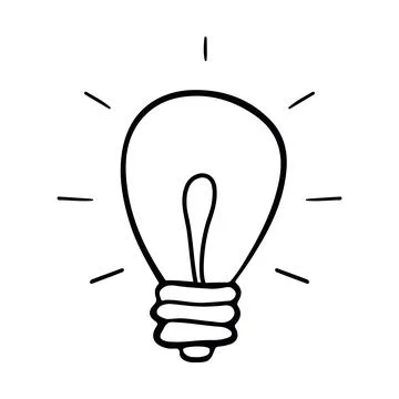 Light bulb with rays in doodle style. Hand drawn style Stockillustratie