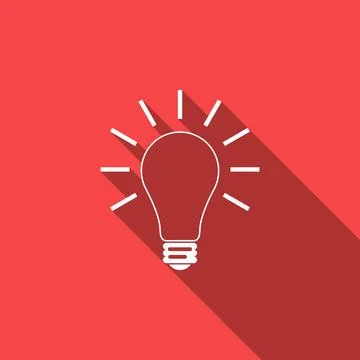 Light bulb with rays shine icon isolated with long shadow. Energy and idea Stock Illustration