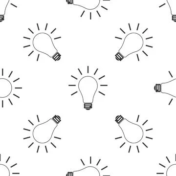 Light bulb with rays shine icon seamless pattern on white background. Energy and Stock Illustration