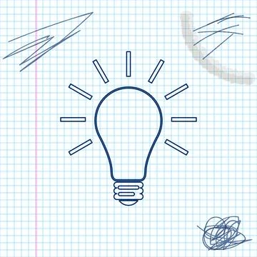 Light bulb with rays shine line sketch icon isolated on white background. Energy イラスト素材