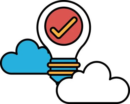 A light bulb with a red and yellow check mark on it Stock Illustration