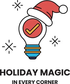 A light bulb with a red check mark on it is the symbol for holiday magic Stock Illustration