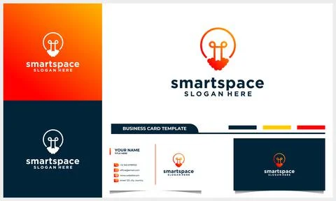 Light bulb with rocket smoke logo concept and business card template Stock Illustration