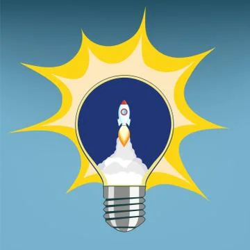 Light bulb with a rocket taking off inside Stock-Illustration
