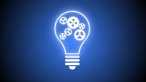 Light Bulb with Rotating Gears, Idea Concept Animation Ilustración de archivo