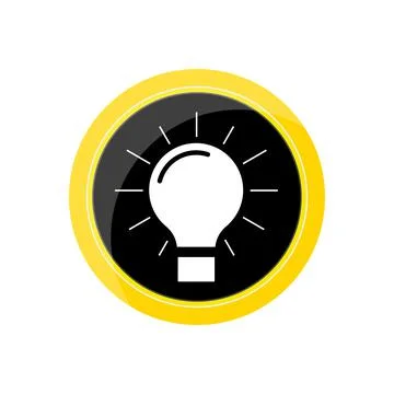 Light bulb on round button badge illustration. Stock Illustration