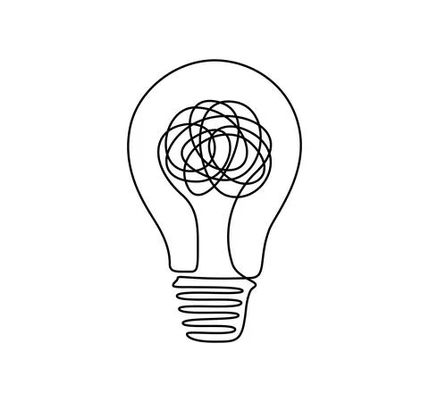 Light bulb with scribbles in one continuous line drawing. Concept of chaos in Stock Illustration