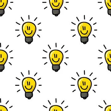 Light bulb seamless doodle pattern, vector illustration Illustrazione stock