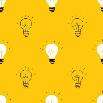 Light bulb Seamless Pattern hand drawn. Vector Illustration Illustrazione stock