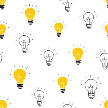 Light bulb Seamless Pattern hand drawn. Vector Illustration Stock Illustration