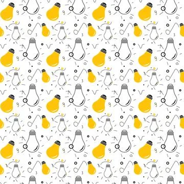 Light bulb Seamless Pattern hand drawn. Vector Illustration. Stock Illustration