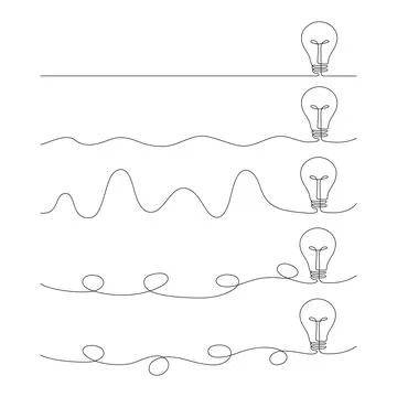 Light bulb set one continuous line drawing Stock Illustration
