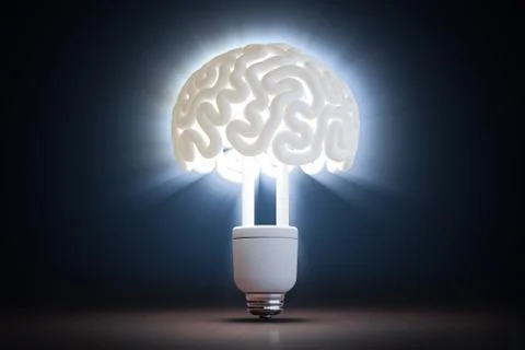Light bulb in shape of brain. Idea and innovation concept. 3D rendered illust Stock Photos