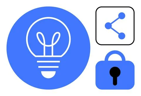 Light Bulb, Share Symbol and Padlock in Modern Design for Technology and Se.. イラスト素材