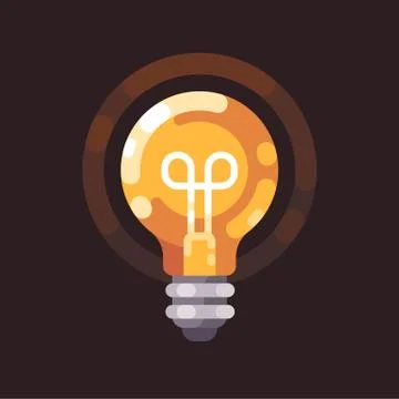 Light bulb shining in the dark flat illustration. Stock Illustration