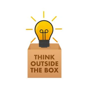 Light bulb shining outside box, illustrating thinking outside concept Stockillustratie