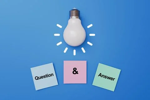 Light bulb shining on sticky notes with question marks Иллюстрация