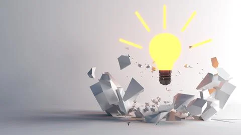 Light bulb shot up through the concrete floor.,Thinking Beyond the Box and .. イラスト素材
