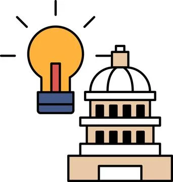 A light bulb is shown above a building that has a dome on top Ilustración de archivo