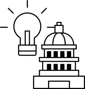 A light bulb is shown above a building that has a dome on top Ilustración de archivo