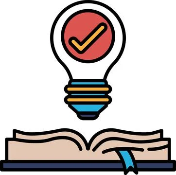 A light bulb is shown above an open book Stock Illustration