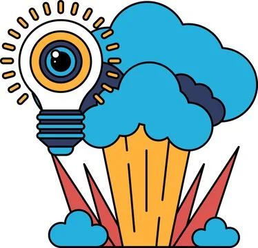 A light bulb is shown in the center of a cloudy sky 库存插图