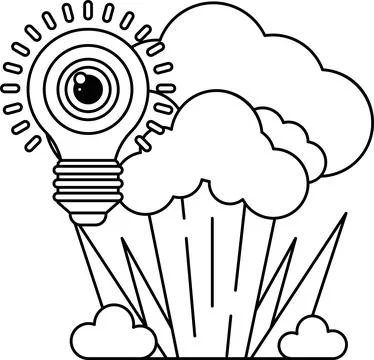 A light bulb is shown in the center of a cloudy sky 库存插图