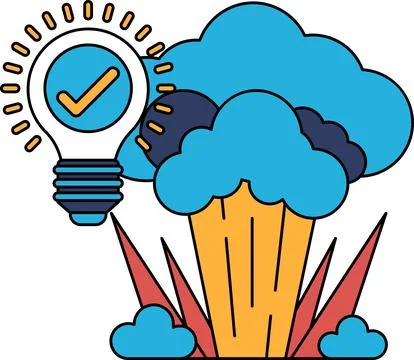A light bulb is shown with a check mark on it, and a cloud is shown above it Illustrazione stock