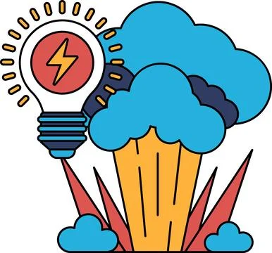 A light bulb is shown with a cloud in the background Illustrazione stock