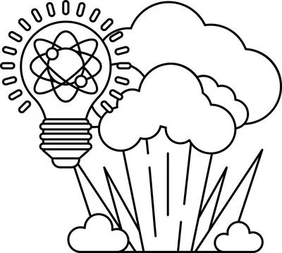 A light bulb is shown with a cloud in the background Illustrazione stock