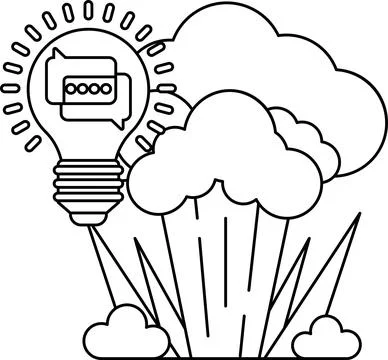A light bulb is shown with a cloud in the background Illustrazione stock