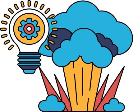 A light bulb is shown with a gear on it, and a cloud is in the background Illustrazione stock
