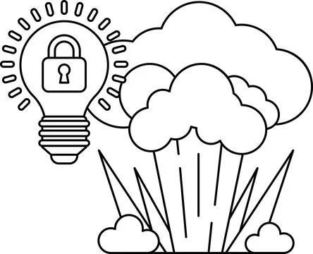 A light bulb is shown with a lock on it Illustrazione stock