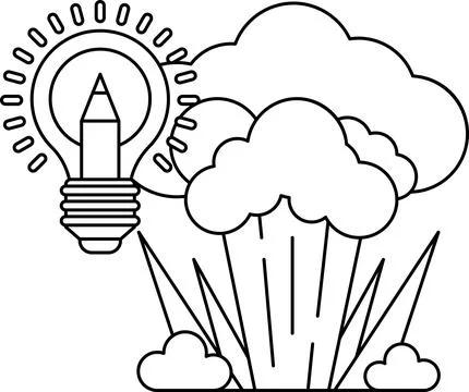 A light bulb is shown in the middle of a cloud Illustrazione stock