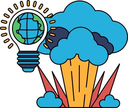 A light bulb is shown in the middle of a cloud Illustrazione stock