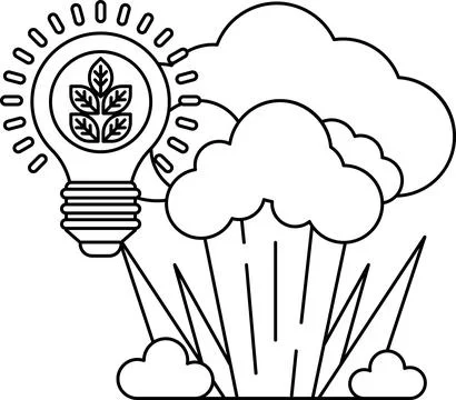 A light bulb is shown in the middle of a cloud Illustrazione stock