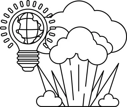 A light bulb is shown in the middle of a cloud Illustrazione stock