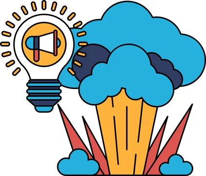 A light bulb is shown with a speaker on top of it Illustrazione stock