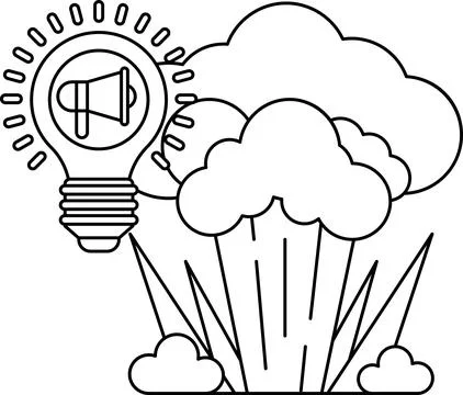 A light bulb is shown with a speaker on top of it Illustrazione stock