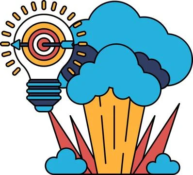 A light bulb is shown with a target on it, and a cloud is in the background Illustrazione stock