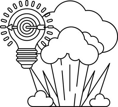 A light bulb is shown with a target on it, and a cloud is in the background Illustrazione stock