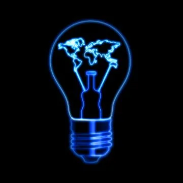 Light bulb sign with world map over black background Illustrazione stock